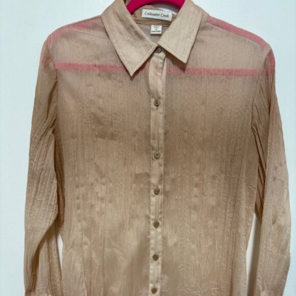 NEW COLDWATER CREEK WOMENS GOLD SPARKLING PLEATED BUTTON DOWN BLOUSE. SZ. 1X - Picture 1 of 5